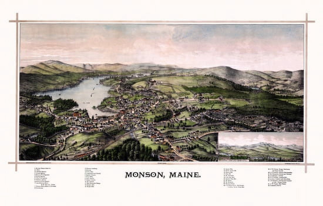 Old Map of Monson Maine 1889 Piscataquis County Canvas Art - (24 x 36)