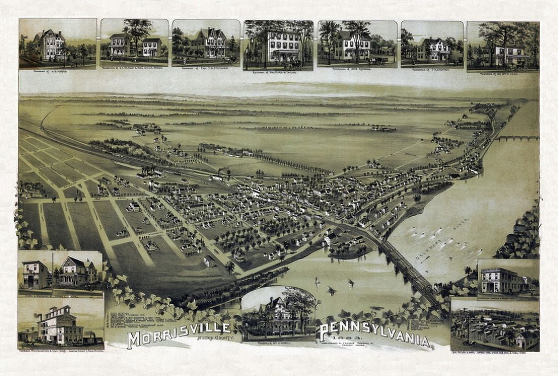Old Map of Morrisville Pennsylvania 1893 Bucks County Canvas Art - (36 x 54)