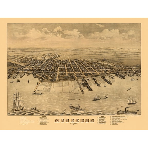 Old Map of Muskegon Michigan 1874 Muskegon County Canvas Art - (36 x 54)