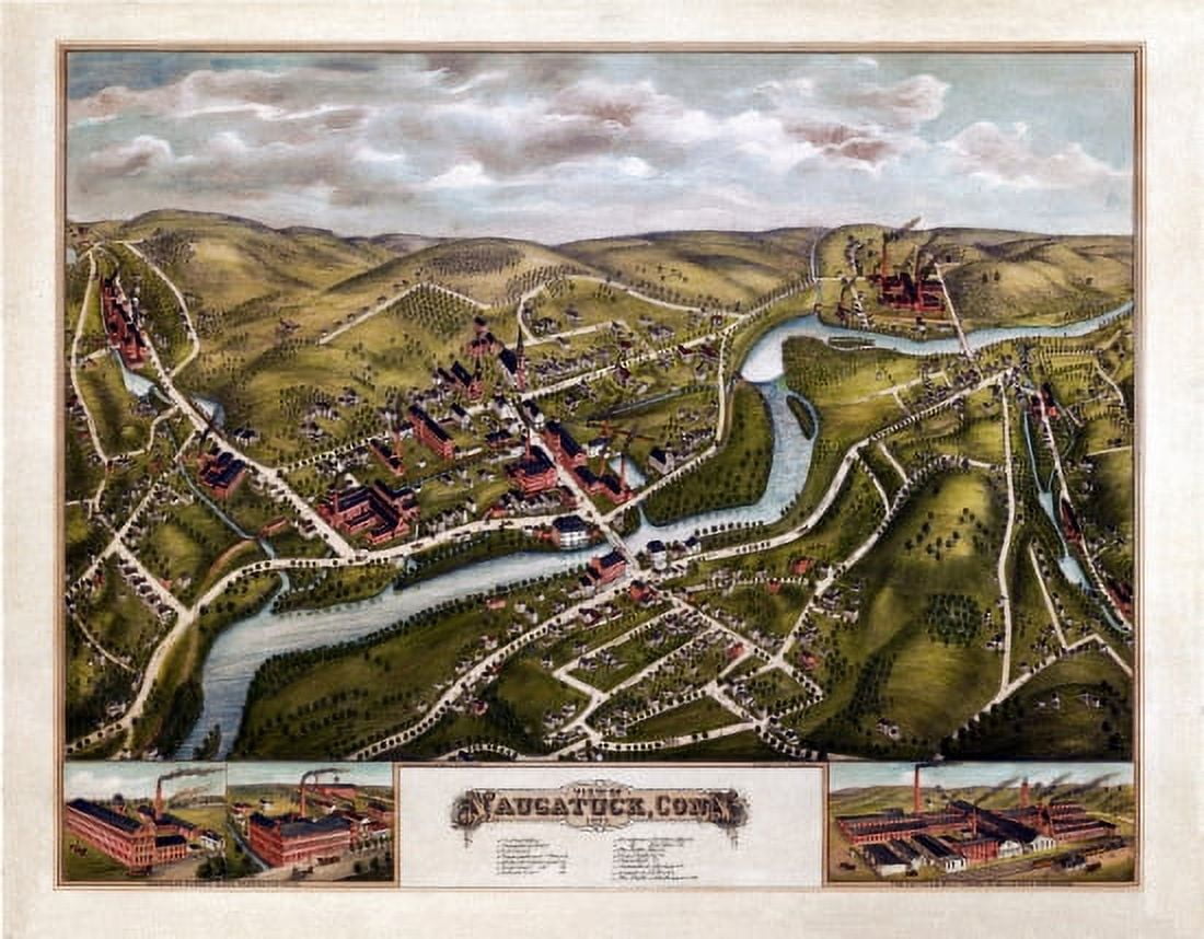 Old Map of Naugatuck Connecticut 1877 New Haven County Canvas Art - (18 x 24)