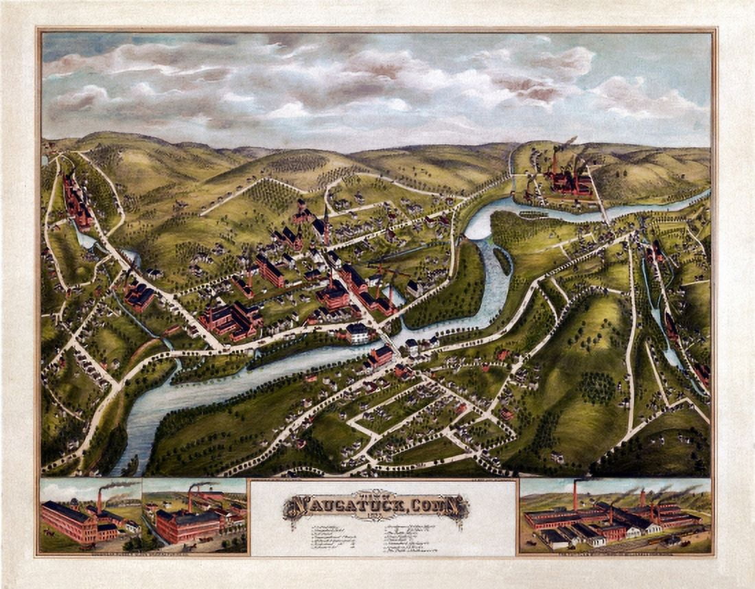 Old Map of Naugatuck Connecticut 1877 New Haven County Canvas Art - (24 x 36)