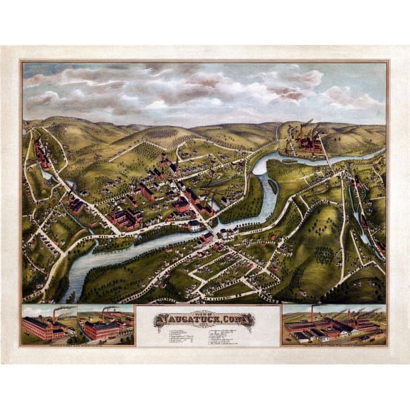 Old Map of Naugatuck Connecticut 1877 New Haven County Canvas Art - (24 x 36)