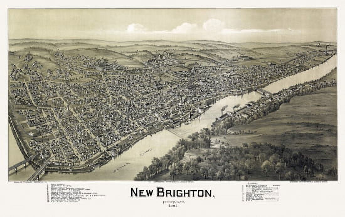Old Map of New Brighton Pennsylvania 1901 Beaver County Canvas Art - (18 x 24)