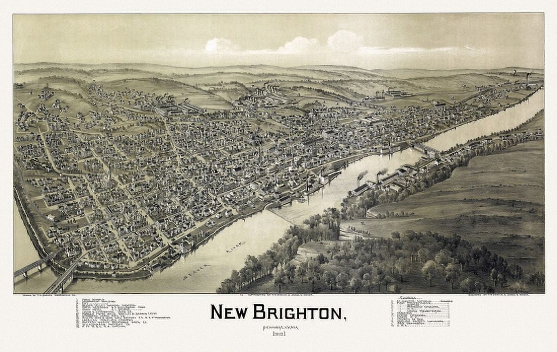 Old Map of New Brighton Pennsylvania 1901 Beaver County Canvas Art - (36 x 54)