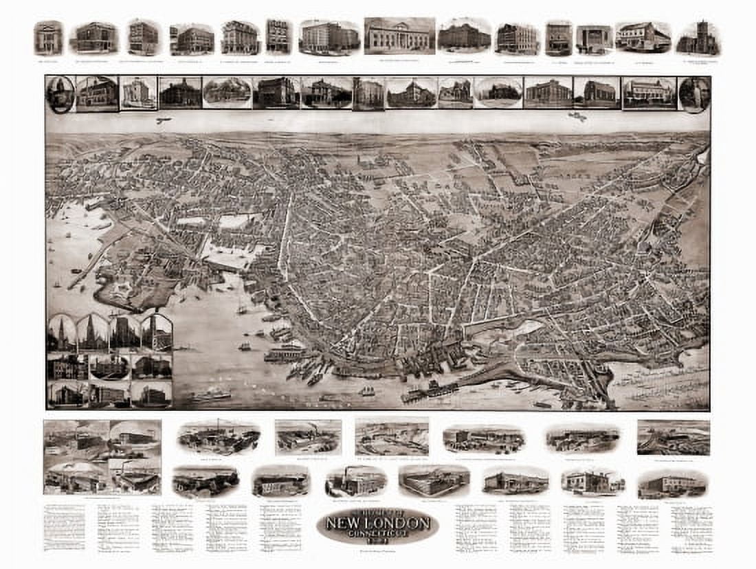 Old Map of New London Connecticut 1911 New London County Canvas Art - (24 x 36)