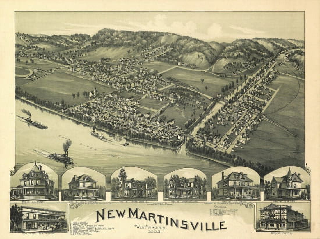 Old Map of New Martinsville West Virginia 1899 Wetzel County Canvas Art - (18 x 24)