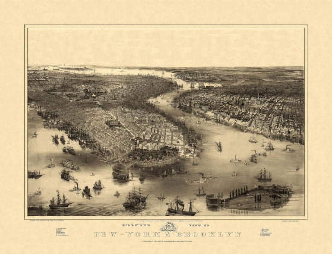 Old Map of New York City New York 1851 New York City County Canvas Art - (18 x 24)