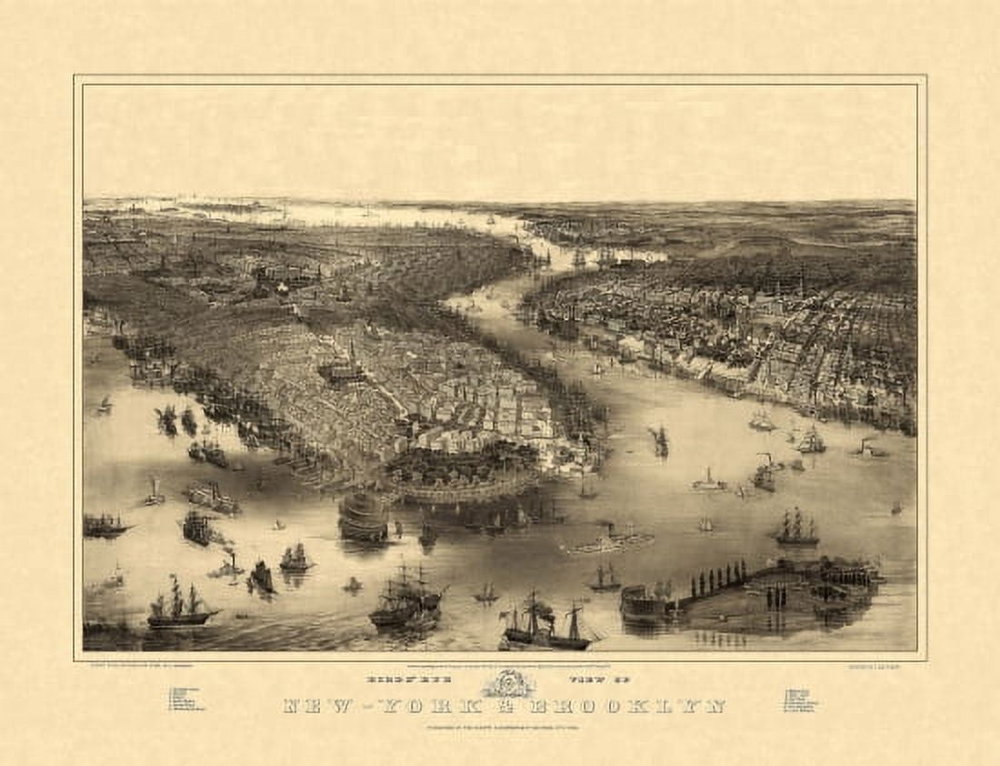 Old Map of New York City New York 1851 New York City County Canvas Art - (36 x 54)