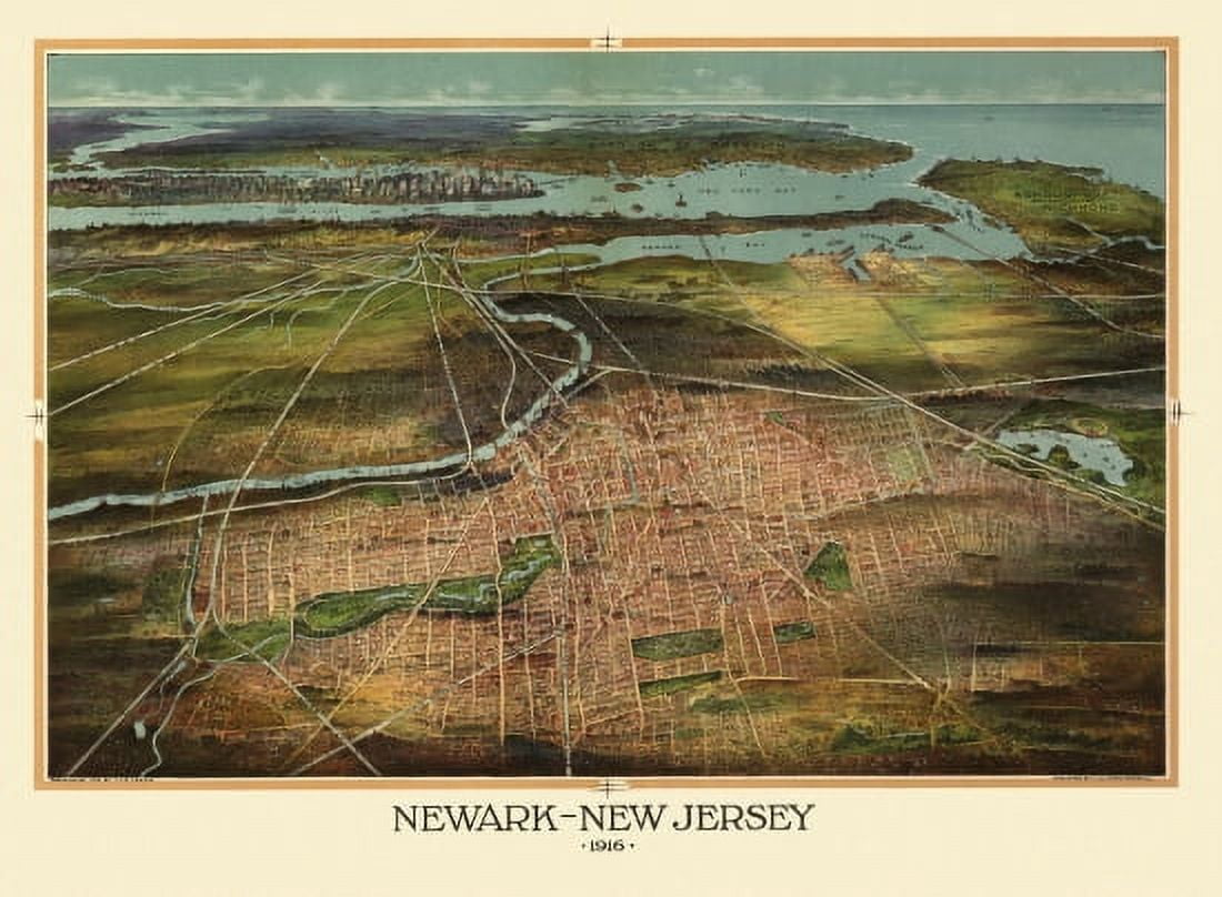 Old Map of Newark New Jersey 1916 Essex County Canvas Art - (18 x 24)