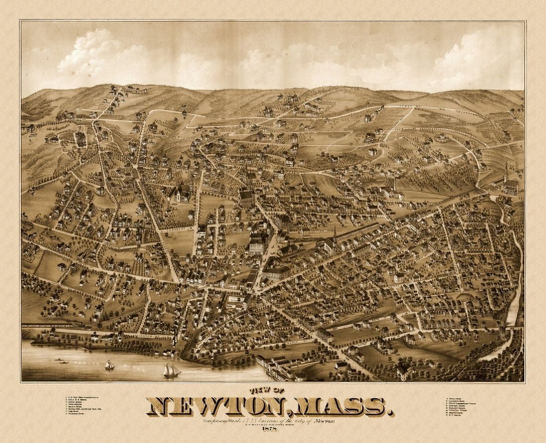 Old Map of Newton Massachusetts 1878 Middlesex County Canvas Art - (18 x 24)
