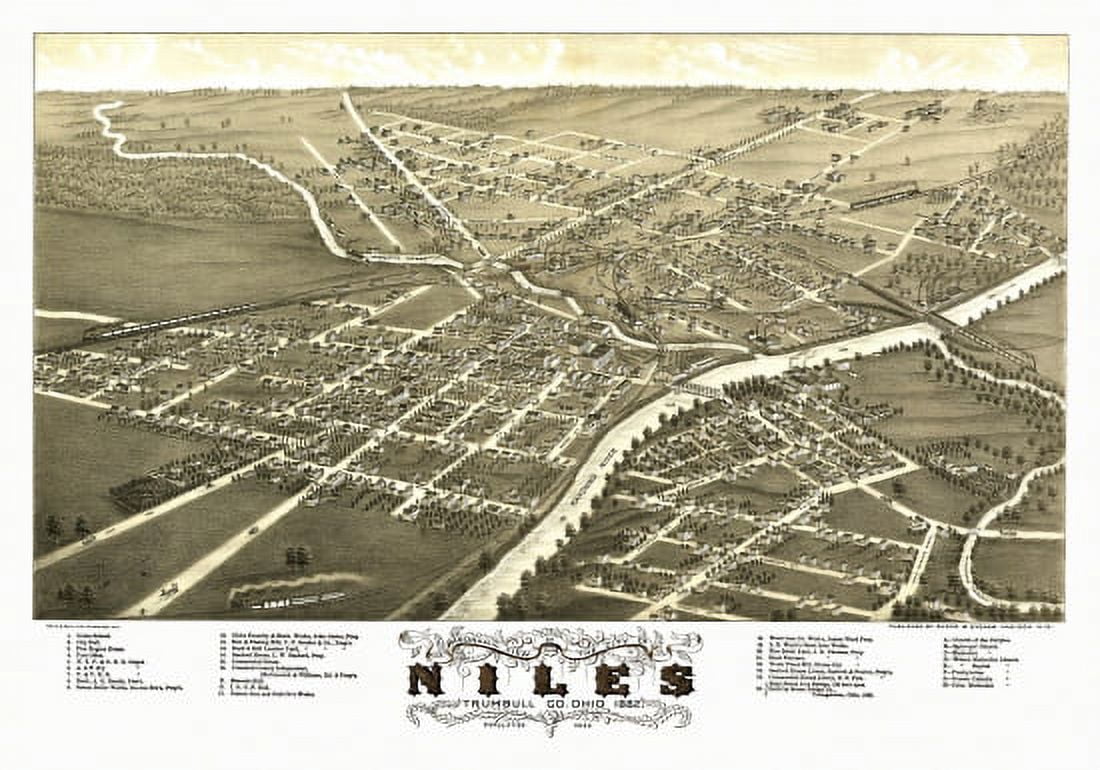 Old Map of Niles Ohio 1882 Trumbull County Canvas Art - (36 x 54)