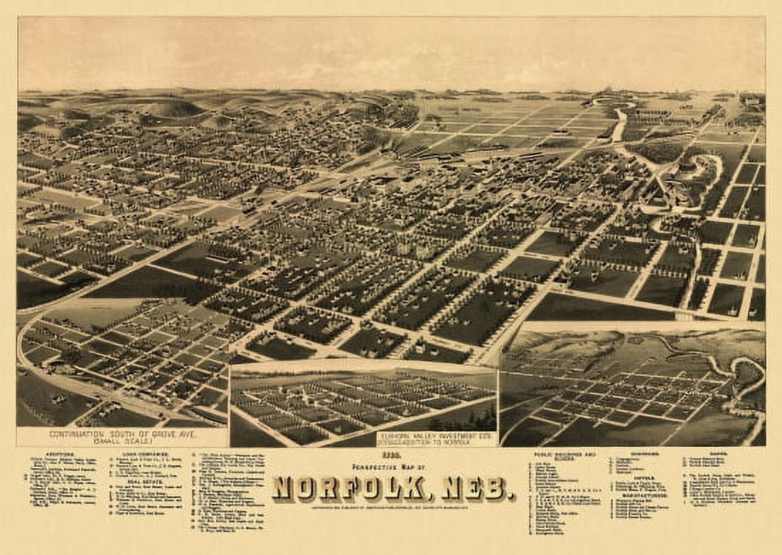 Old Map of Norfolk Nebraska 1889 Madison County Canvas Art - (24 x 36)