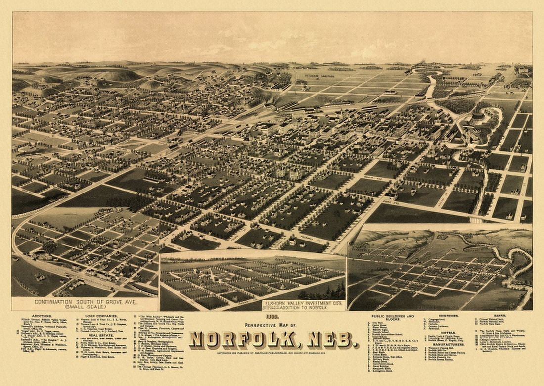 Old Map of Norfolk Nebraska 1889 Madison County Canvas Art - (36 x 54)