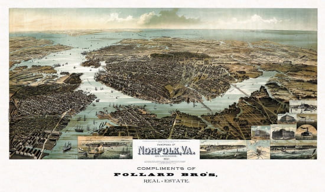 Old Map of Norfolk Virginia 1892 Norfolk County Canvas Art -  (18 x 24)