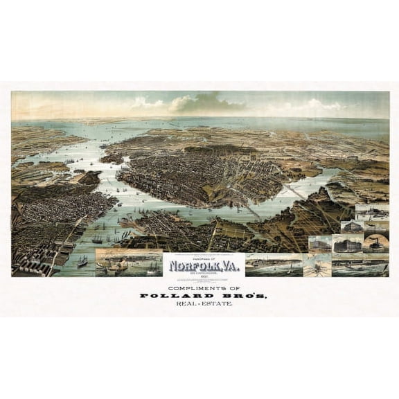 Old Map of Norfolk Virginia 1892 Norfolk County Canvas Art - (18 x 24)