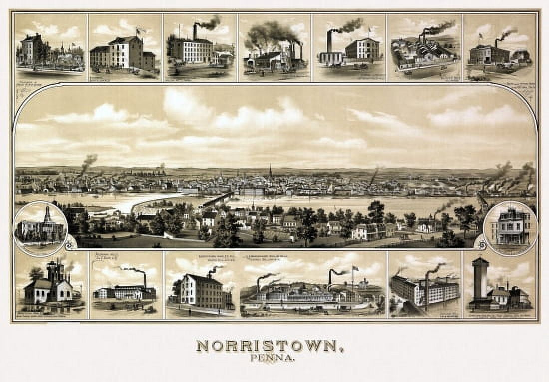 Old Map of Norristown Pennsylvania 1881 Montgomery County Canvas Art - (24 x 36)