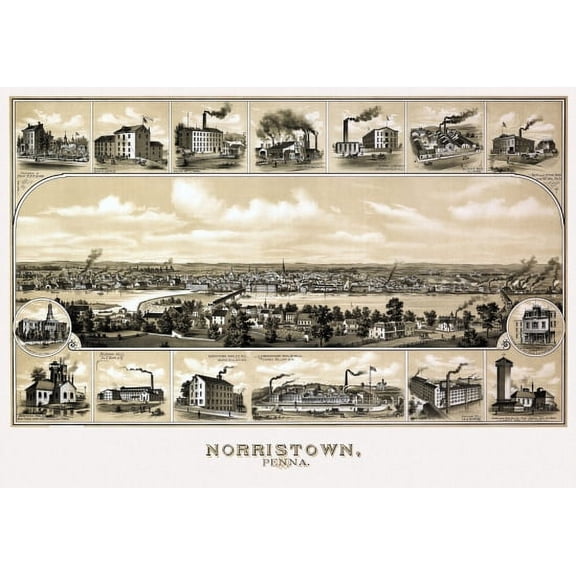 Old Map of Norristown Pennsylvania 1881 Montgomery County Canvas Art - (24 x 36)