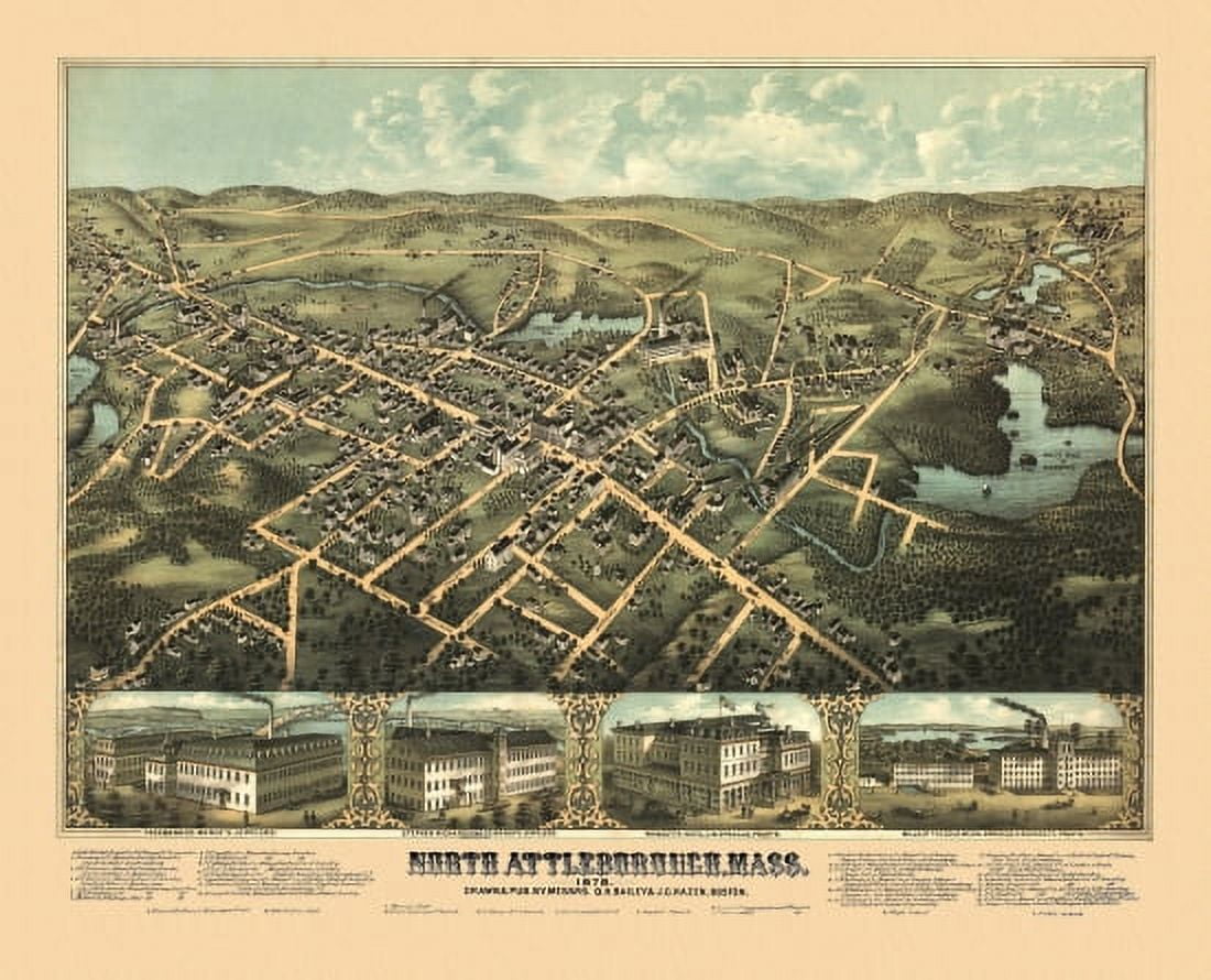 Old Map of North Attleborough Massachusetts 1878 Bristol County Canvas Art -  (36 x 54)