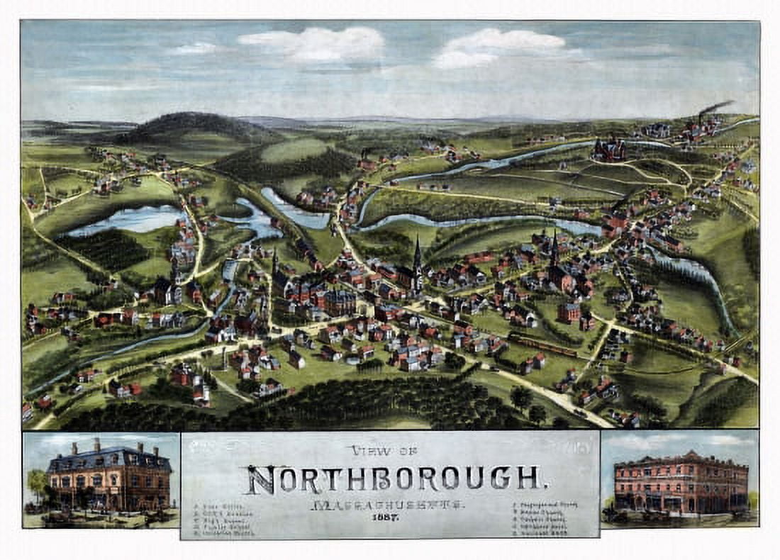 Old Map of Northborough Massachusetts 1887 Worcester County Canvas Art - (18 x 24)