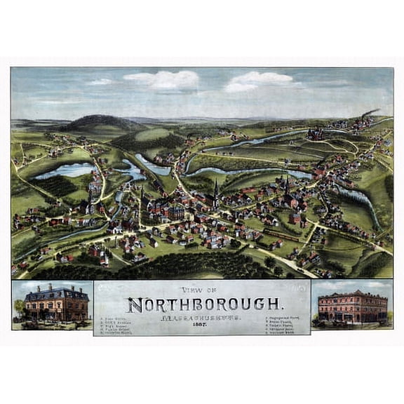 Old Map of Northborough Massachusetts 1887 Worcester County Canvas Art - (24 x 36)
