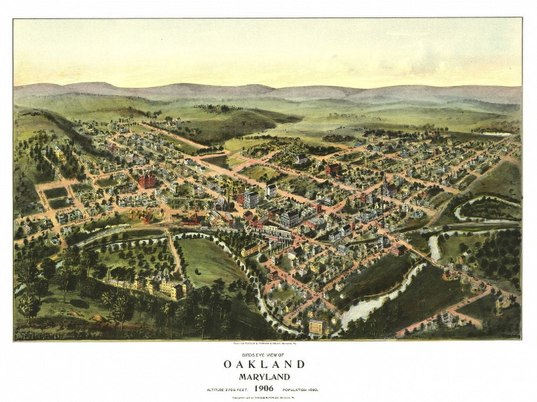 Old Map of Oakland Maryland 1906 Garrett County Canvas Art -  (24 x 36)