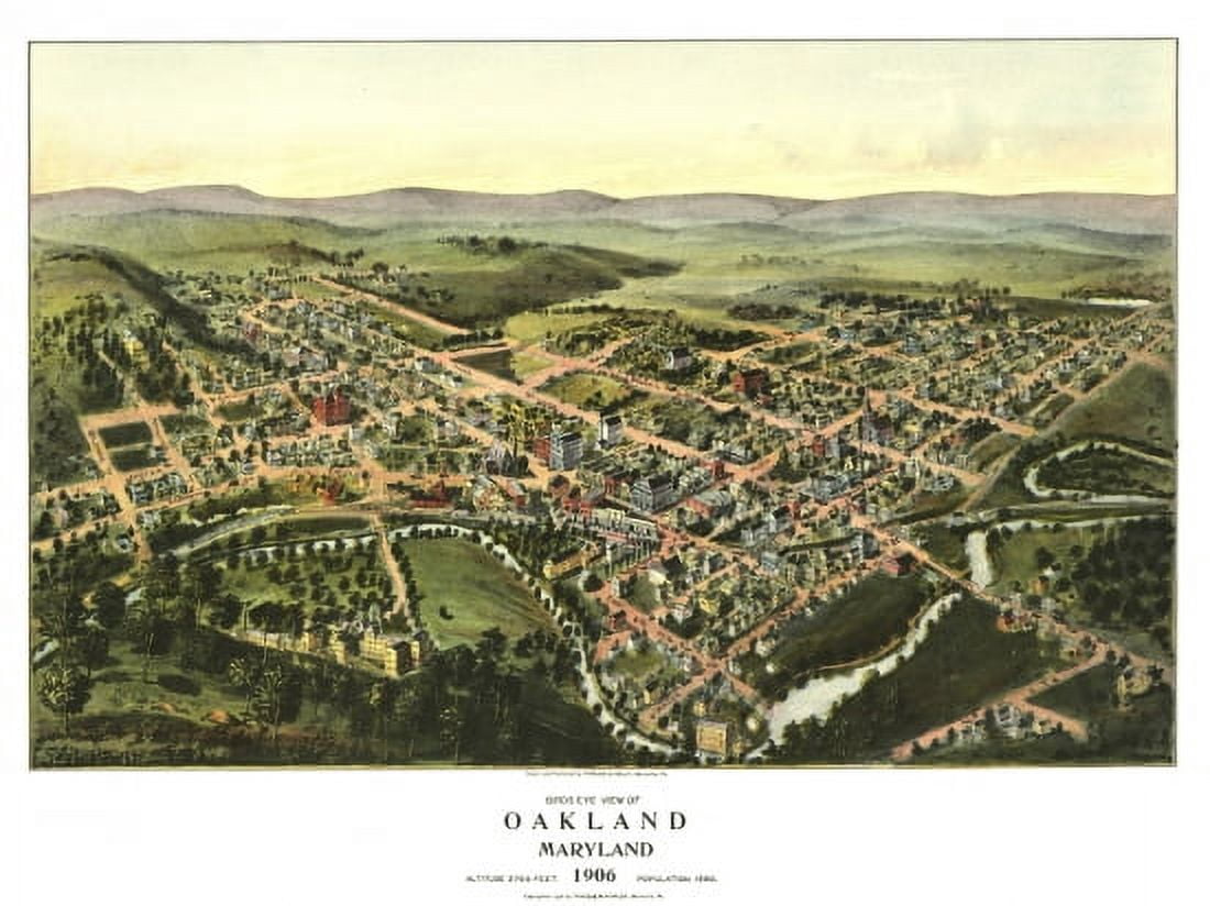 Old Map of Oakland Maryland 1906 Garrett County Canvas Art - (36 x 54)