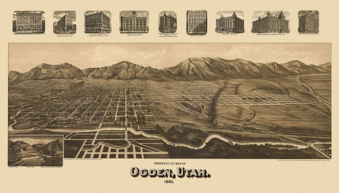 Old Map of Ogden Utah 1890 Weber County Canvas Art - (18 x 24)