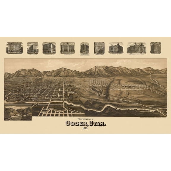 Old Map of Ogden Utah 1890 Weber County Canvas Art - (18 x 24)