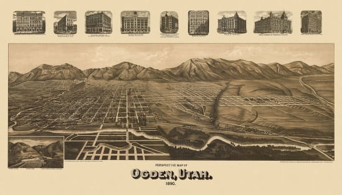 Old Map of Ogden Utah 1890 Weber County Canvas Art - (24 x 36)