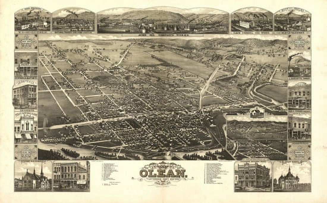 Old Map of Olean New York 1882 Cattaraugus County Canvas Art - (18 x 24)