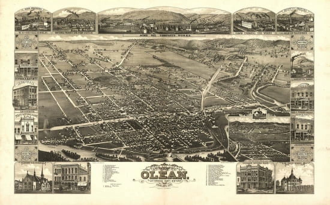 Old Map of Olean New York 1882 Cattaraugus County Canvas Art -  (36 x 54)