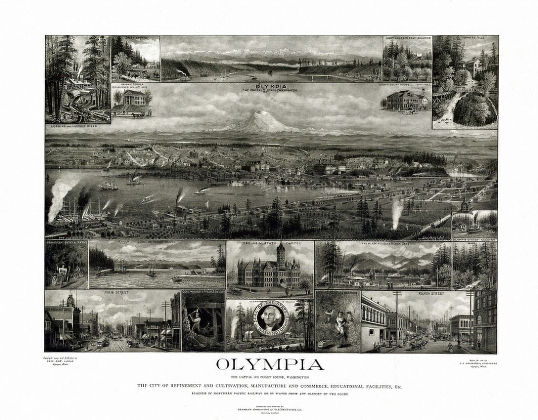 Old Map of Olympia Washington 1903 Thurston County Canvas Art - (18 x 24)