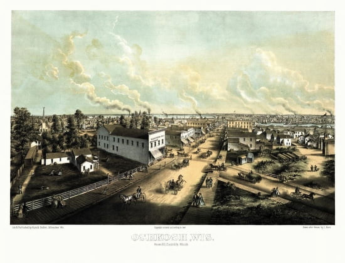 Old Map of Oshkosh Wisconsin 1852 Winnebago County Canvas Art - (36 x 54)