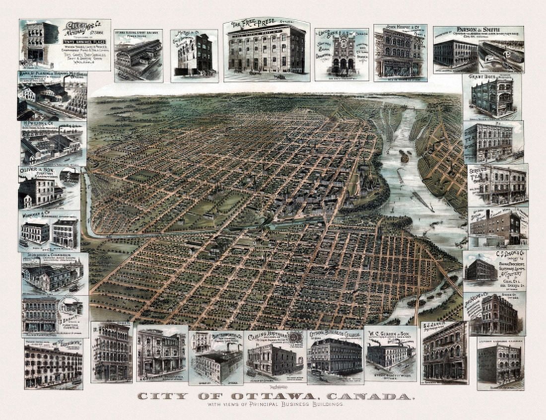 Old Map of Ottawa 1895 County Canvas Art - (18 x 24)