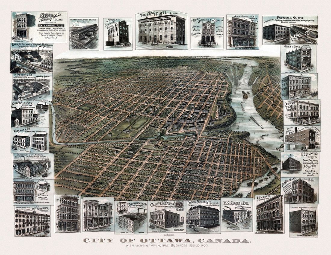 Old Map of Ottawa 1895 County Canvas Art -  (36 x 54)