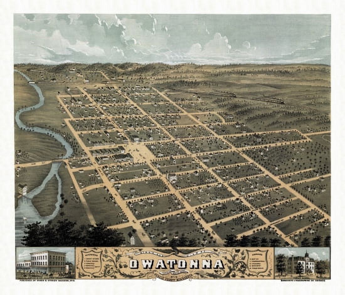 Old Map of Owatonna Minnesota 1870 Steele County Canvas Art - (18 x 24)