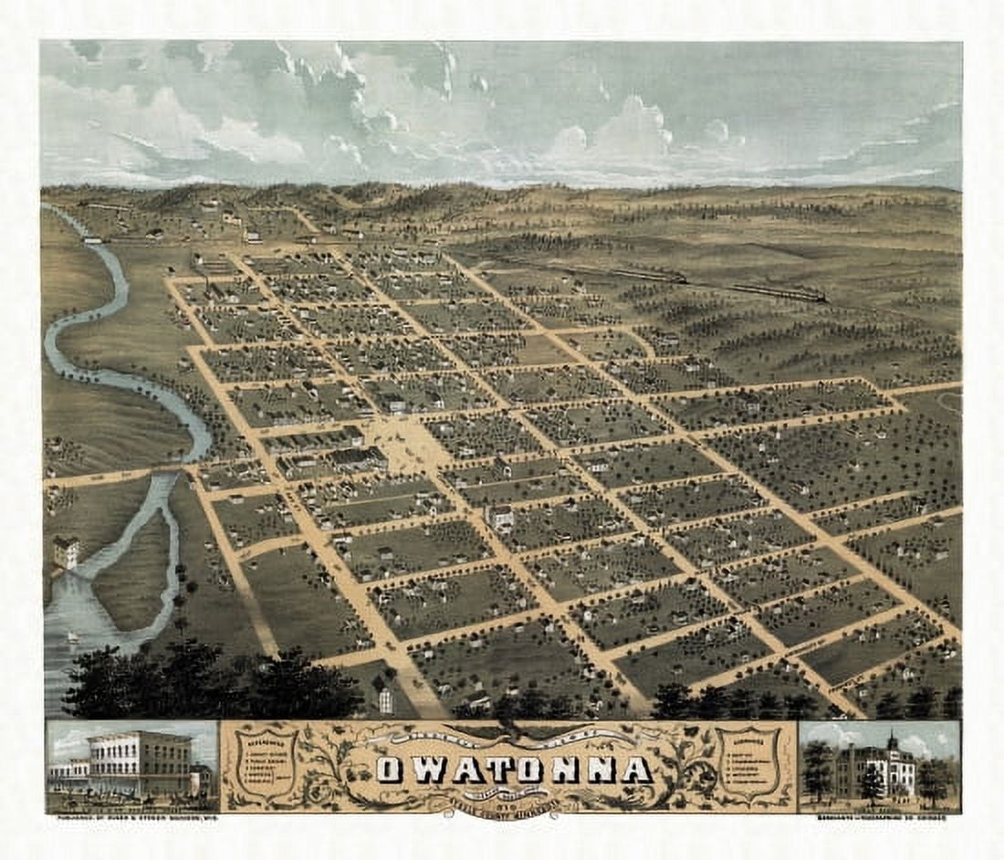 Old Map of Owatonna Minnesota 1870 Steele County Canvas Art - (36 x 54)
