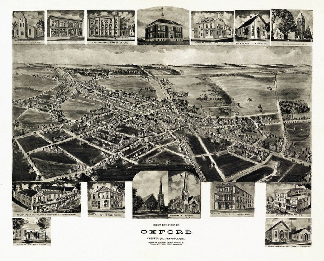 Old Map of Oxford Pennsylvania 1907 Chester County Canvas Art - (18 x 24)