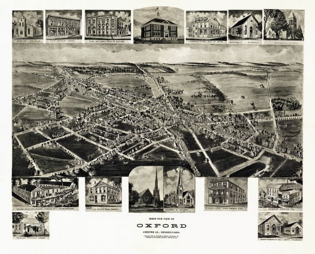 Old Map of Oxford Pennsylvania 1907 Chester County Canvas Art - (36 x 54)