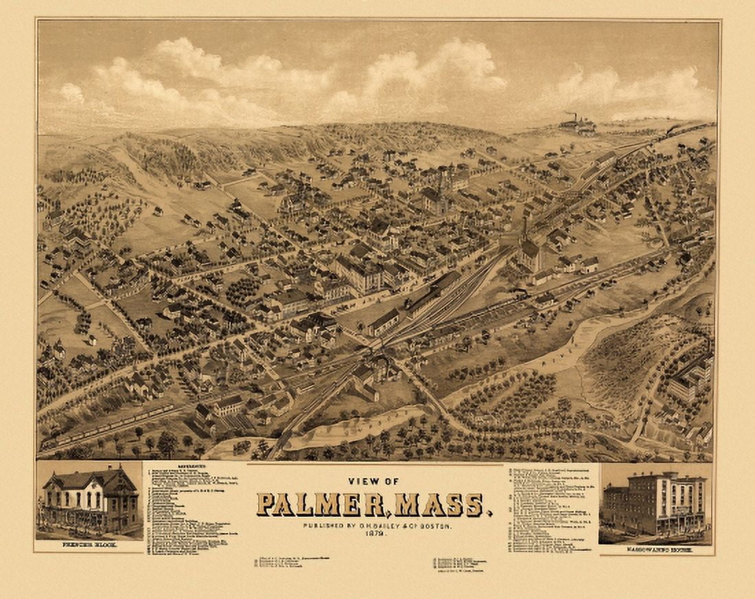 Old Map of Palmer Massachusetts 1879 Hampden County Canvas Art - (18 x 24)