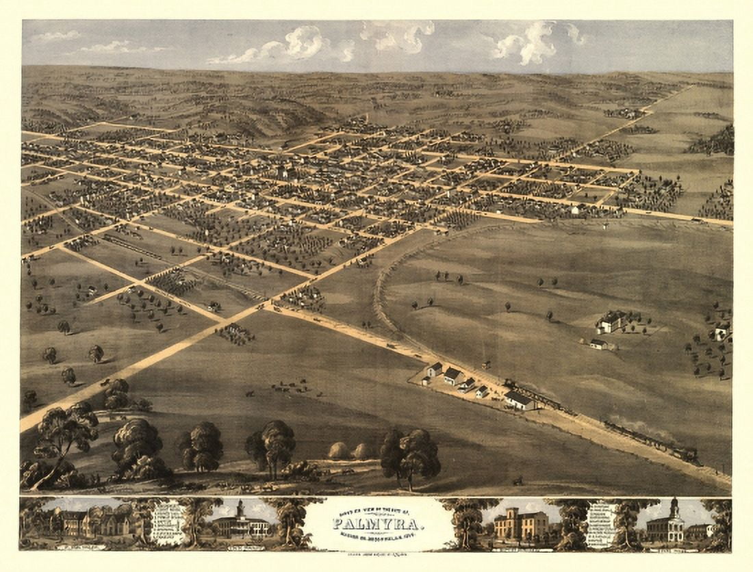 Old Map of Palmyra Missouri 1869 Marion County Canvas Art -  (24 x 36)