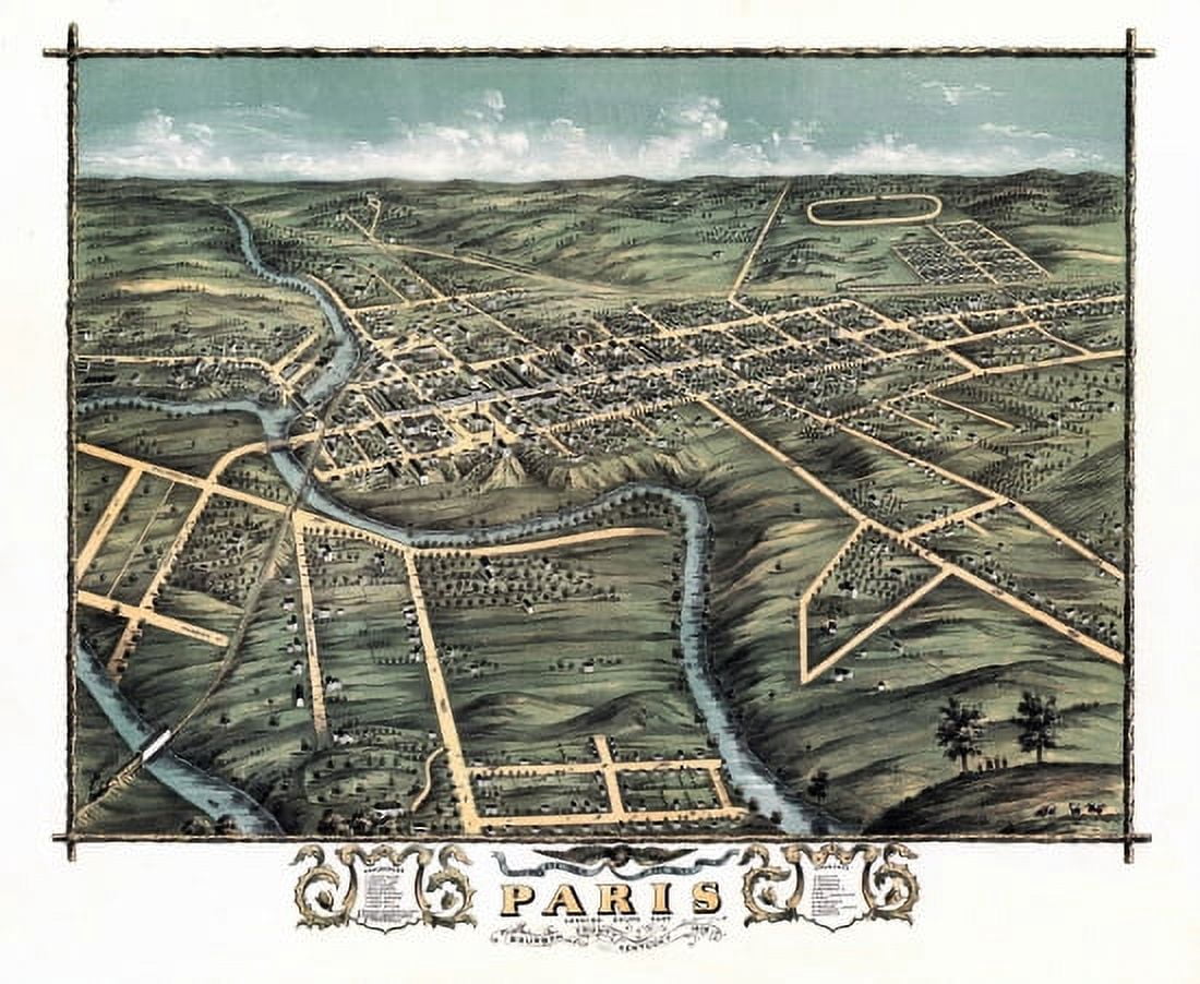 Old Map of Paris Kentucky 1870 Bourbon County Canvas Art - (18 x 24)