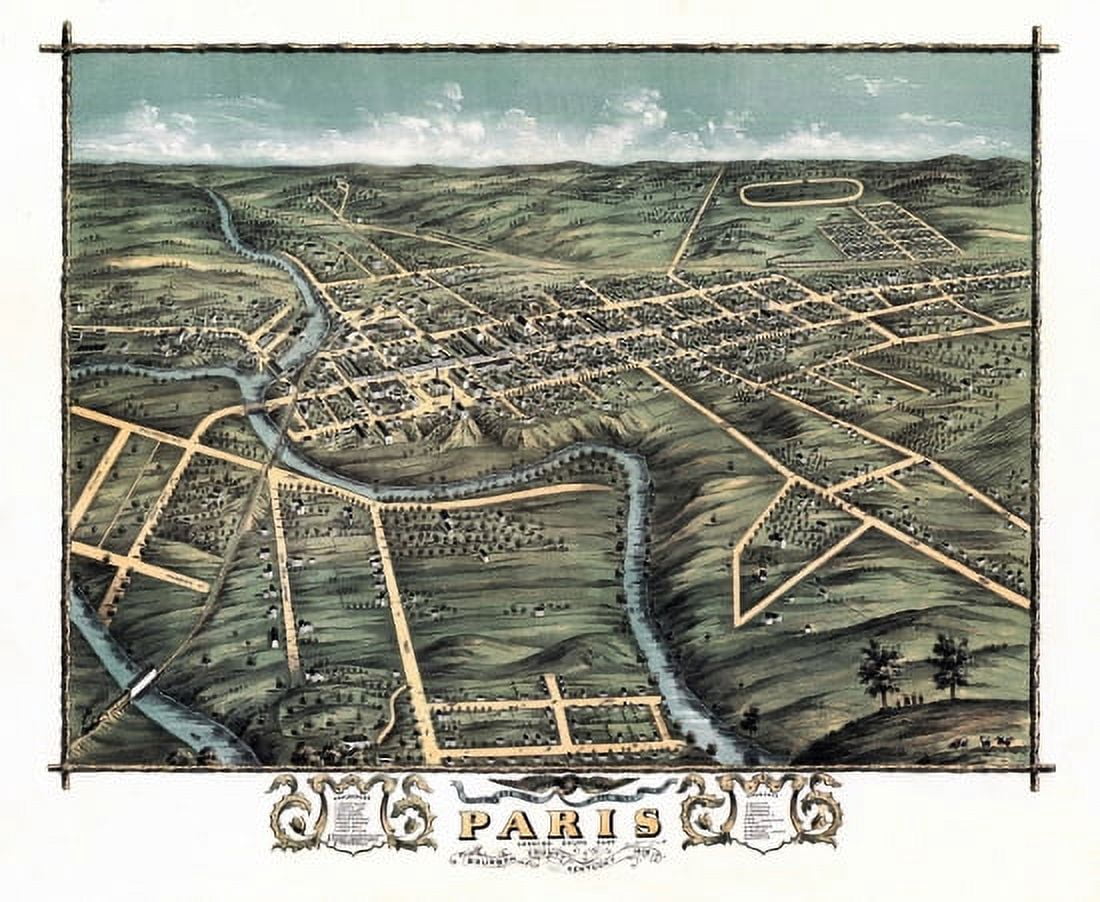 Old Map of Paris Kentucky 1870 Bourbon County Canvas Art - (24 x 36)
