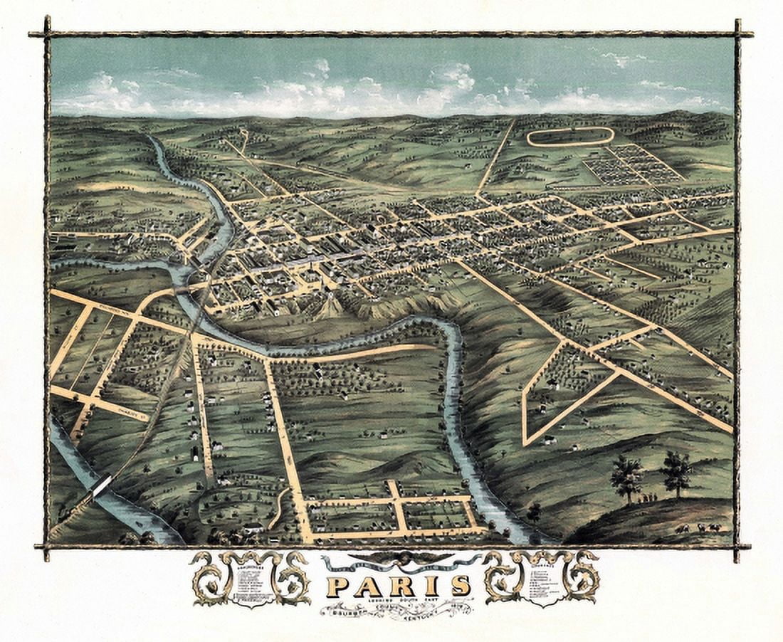 Old Map of Paris Kentucky 1870 Bourbon County Canvas Art - (36 x 54)