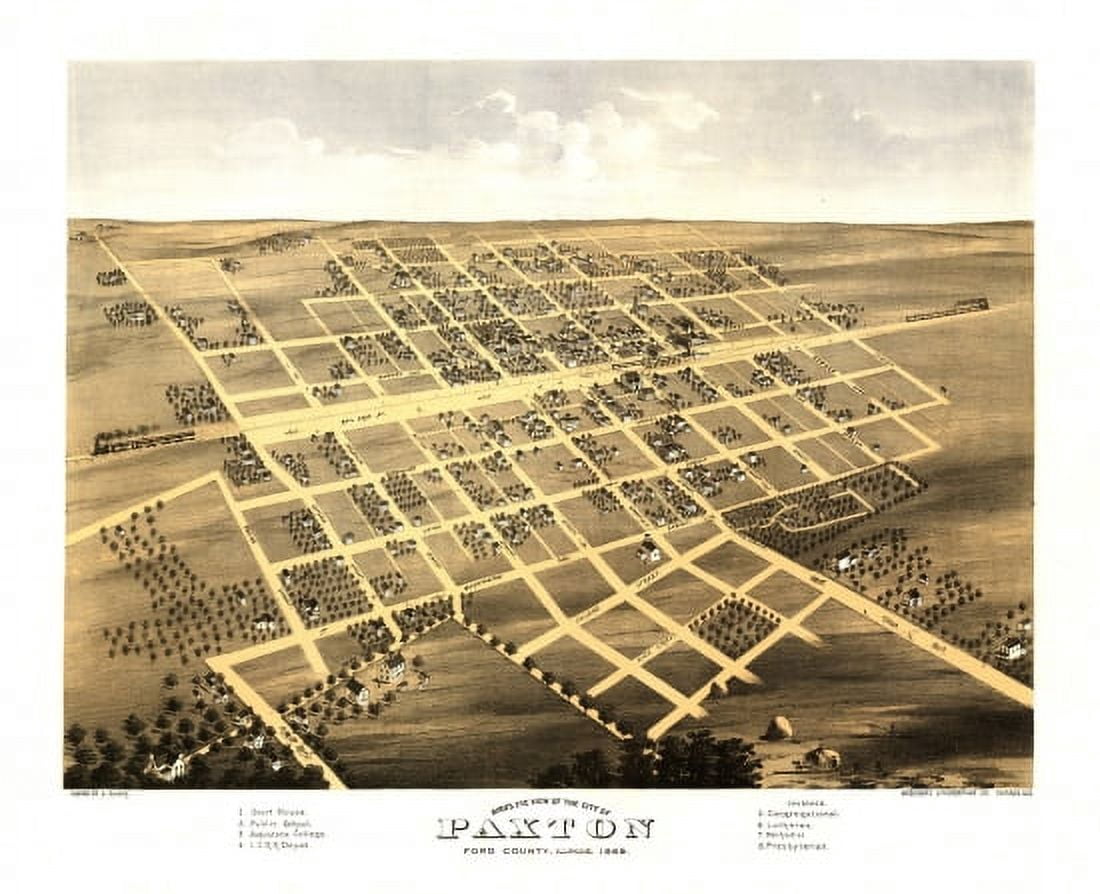 Old Map of Paxton Illinois 1869 Ford County Canvas Art - (36 x 54)