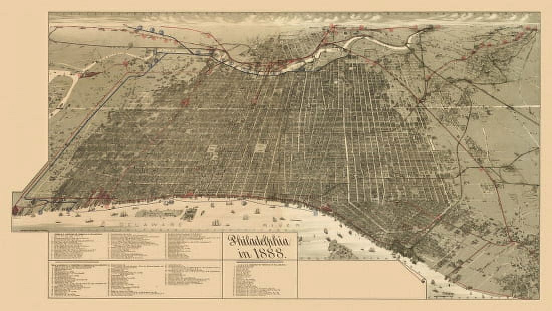 Old Map of Philadelphia Pennsylvania 1888 Philadelphia County Canvas Art - (18 x 24)