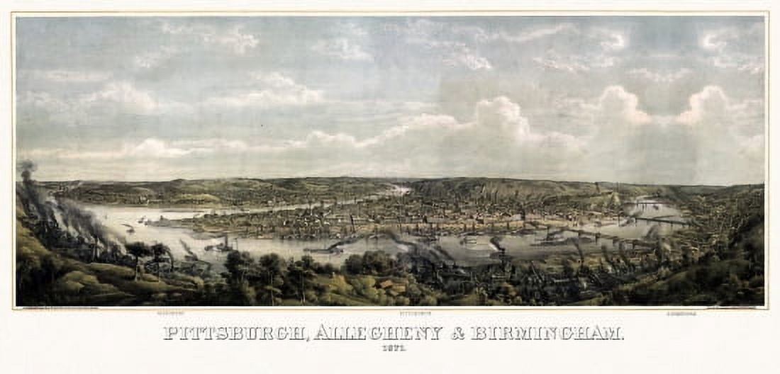 Old Map of Pittsburgh Pennsylvania 1871 Allegheny County Canvas Art - (18 x 24)