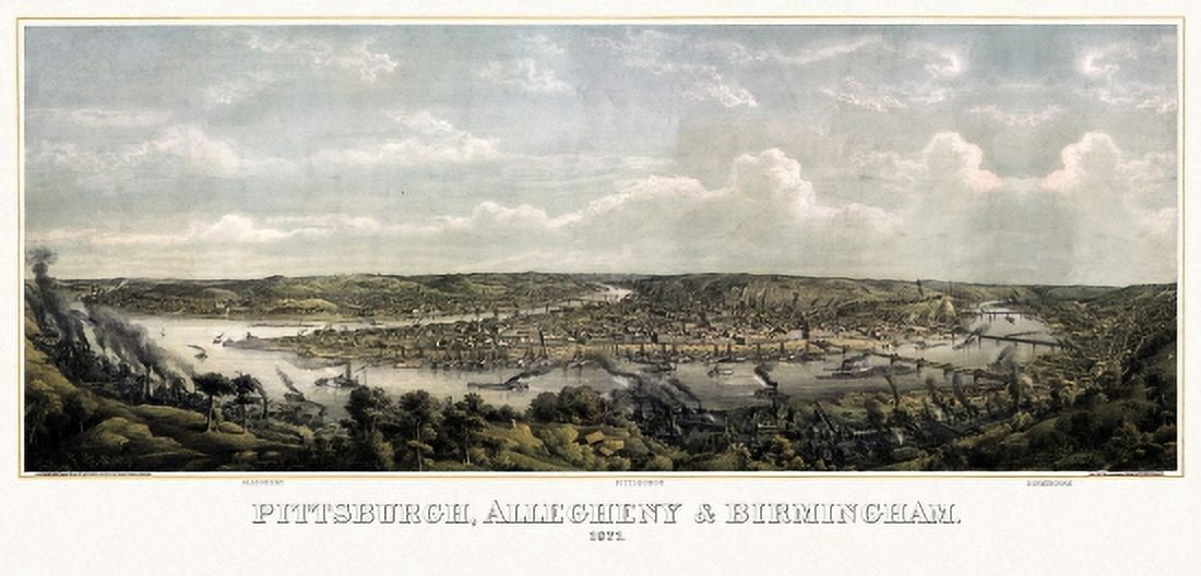 Old Map of Pittsburgh Pennsylvania 1871 Allegheny County Canvas Art - (24 x 36)