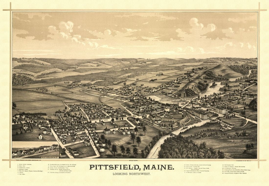 Old Map of Pittsfield Maine 1889 Somerset County Canvas Art - (24 x 36)