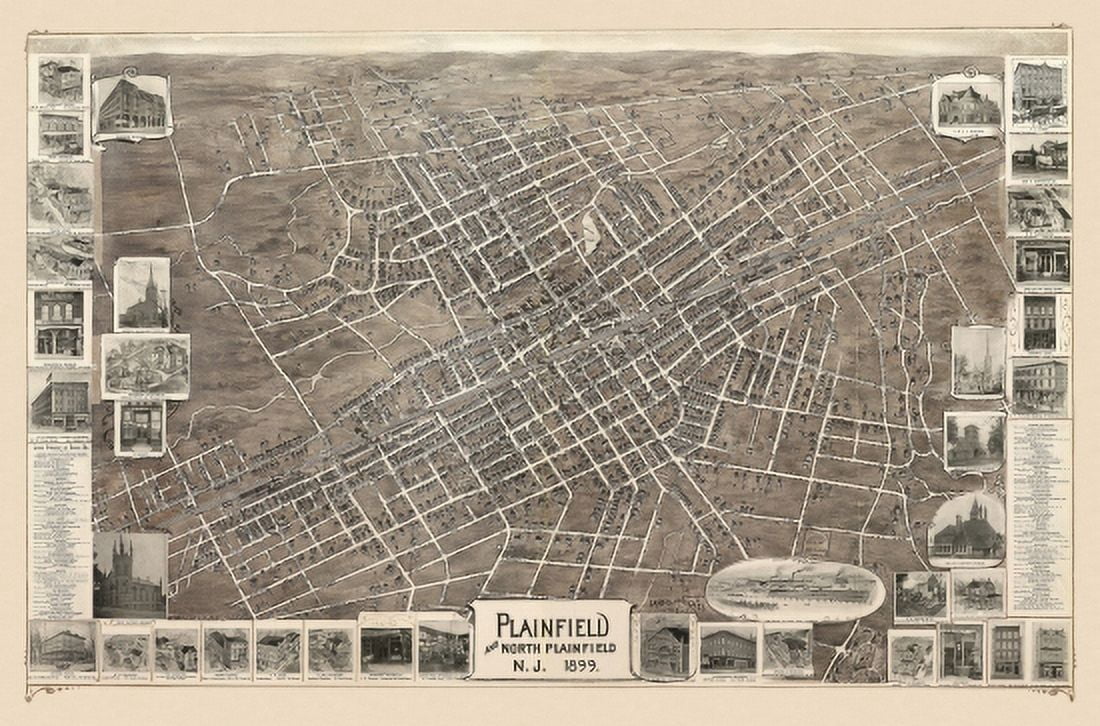 Old Map of Plainfield New Jersey 1899 Union County Canvas Art - (24 x 36)